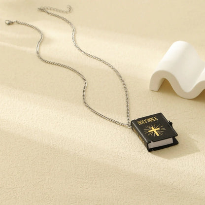 Stylish stainless steel cross necklace with Bible verses pendant, available in gold, silver white, and silver black.