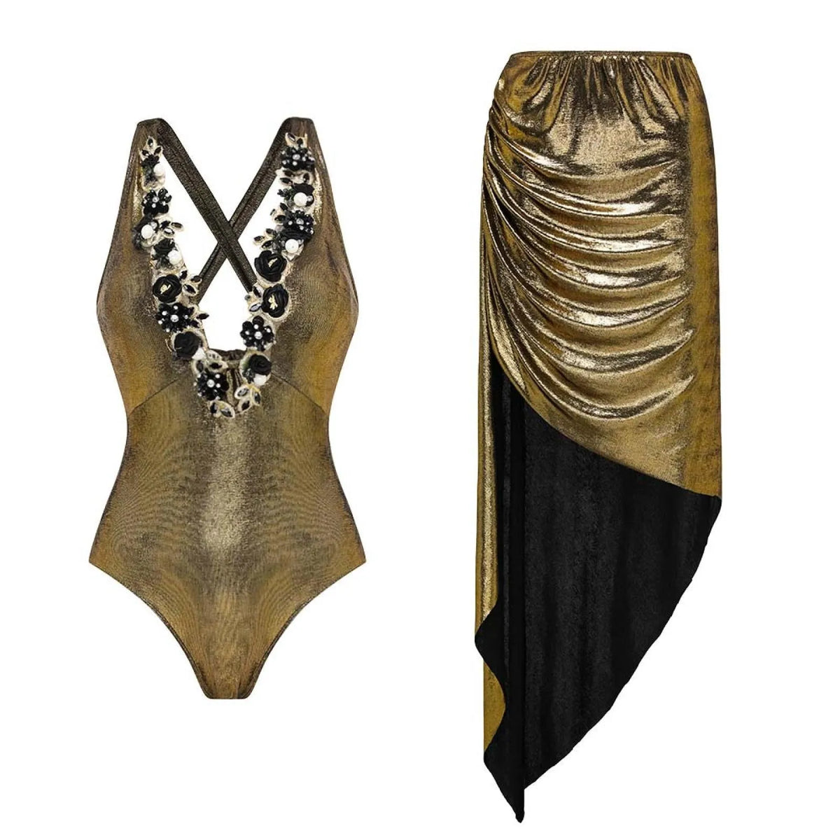 Three-dimensional floral spaghetti strap one-piece swimsuit set for women in pink colour