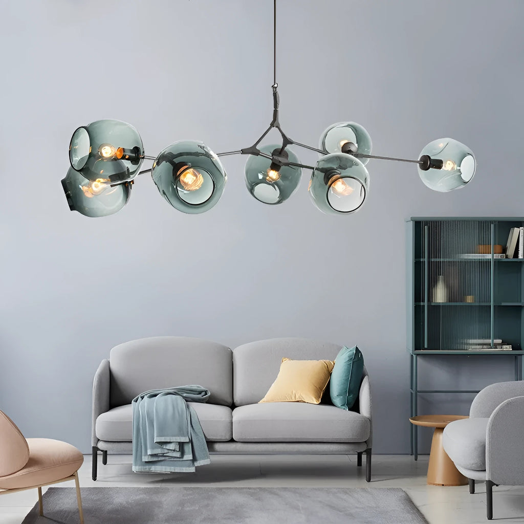 Nordic branch ceiling lamp with iron frame and glass shades in Black Transparent finish