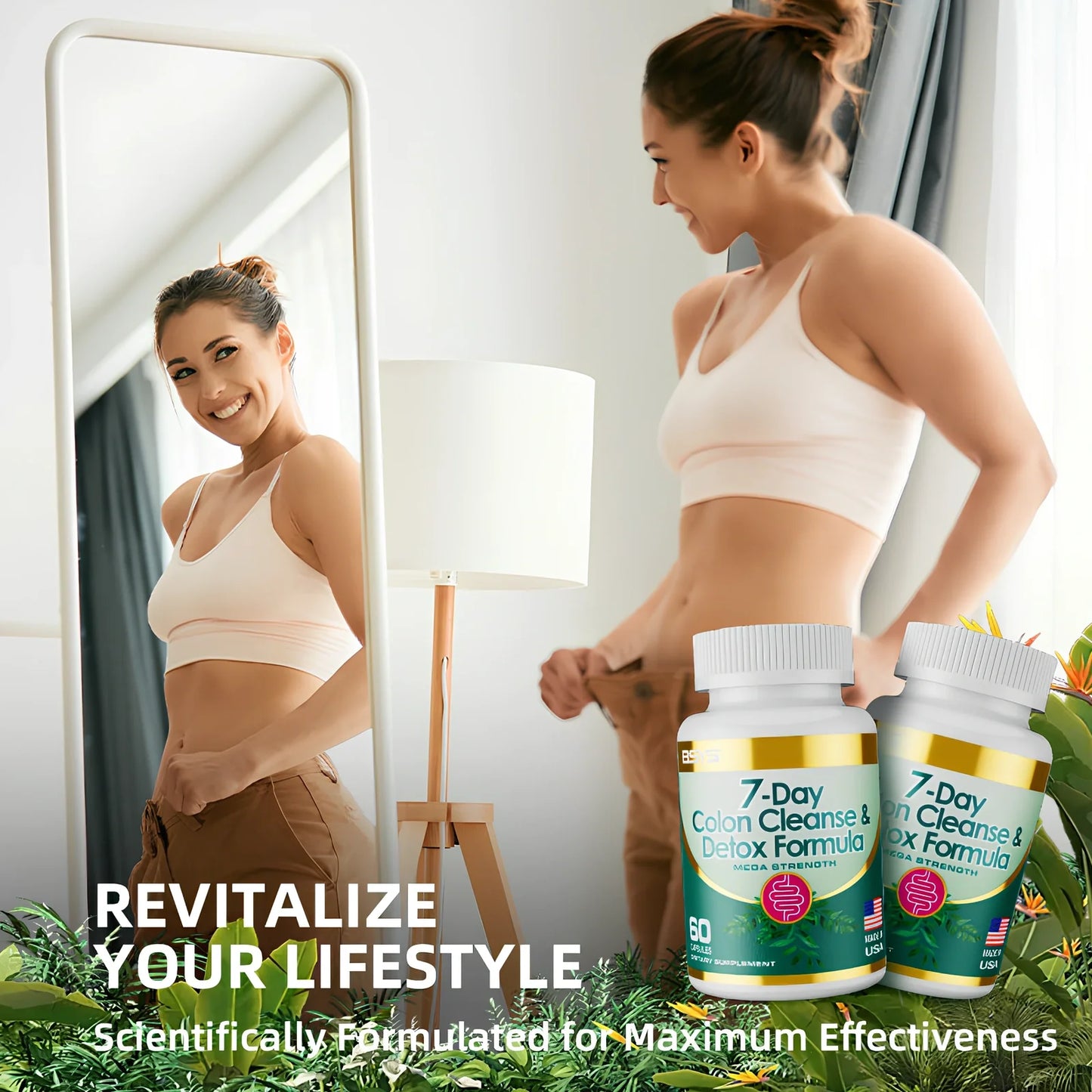 7-Day Colon Cleanse & Detox Formula Capsules bottle with 60 vegetarian capsules for digestive health