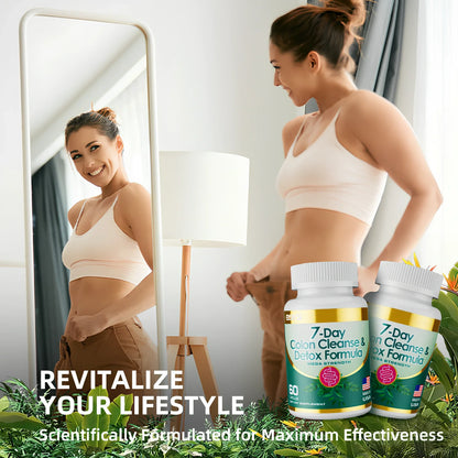 7-Day Colon Cleanse & Detox Formula Capsules bottle with 60 vegetarian capsules for digestive health