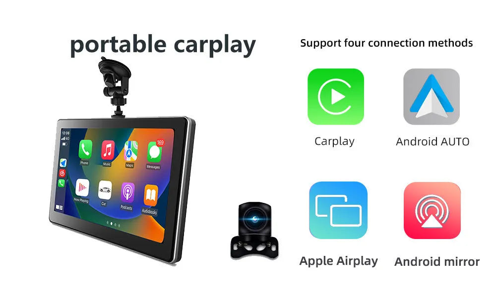 7-inch wireless CarPlay projection camera for cars with wide-angle recording and motion detection