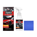 Automotive ceramic coating care kit with spray bottle and towel on a car hood