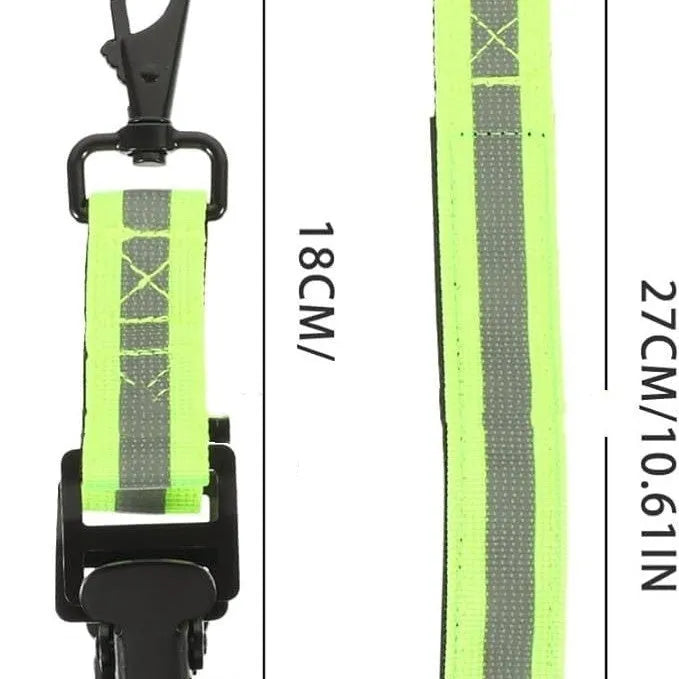 Fluorescent green universal gloves clamp with metal buckle and reflective tape.