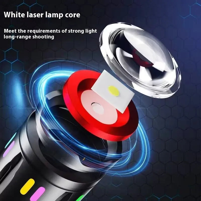White laser LED power torch with optical zoom and USB cable, 30W aluminum alloy flashlight