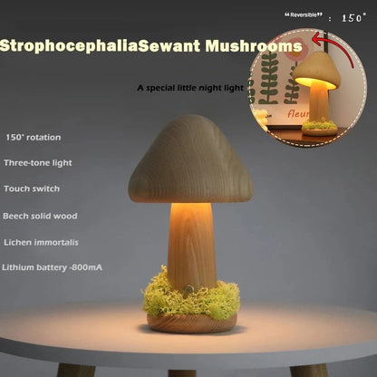 Twisted Mushroom Night Light in Beech Wood with USB Charging