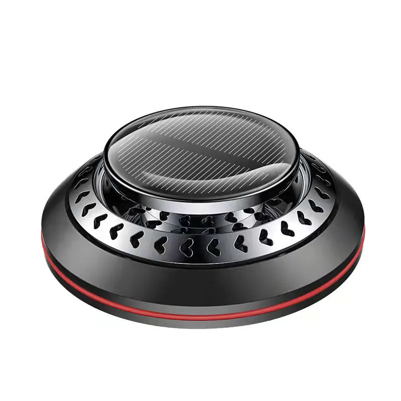 Solar-powered aluminium alloy car air freshener with wood scent slices, measuring 80mm tall.