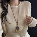 Retro ethnic style tassel long pendant necklace with copper alloy and acrylic in dreamcatcher colour