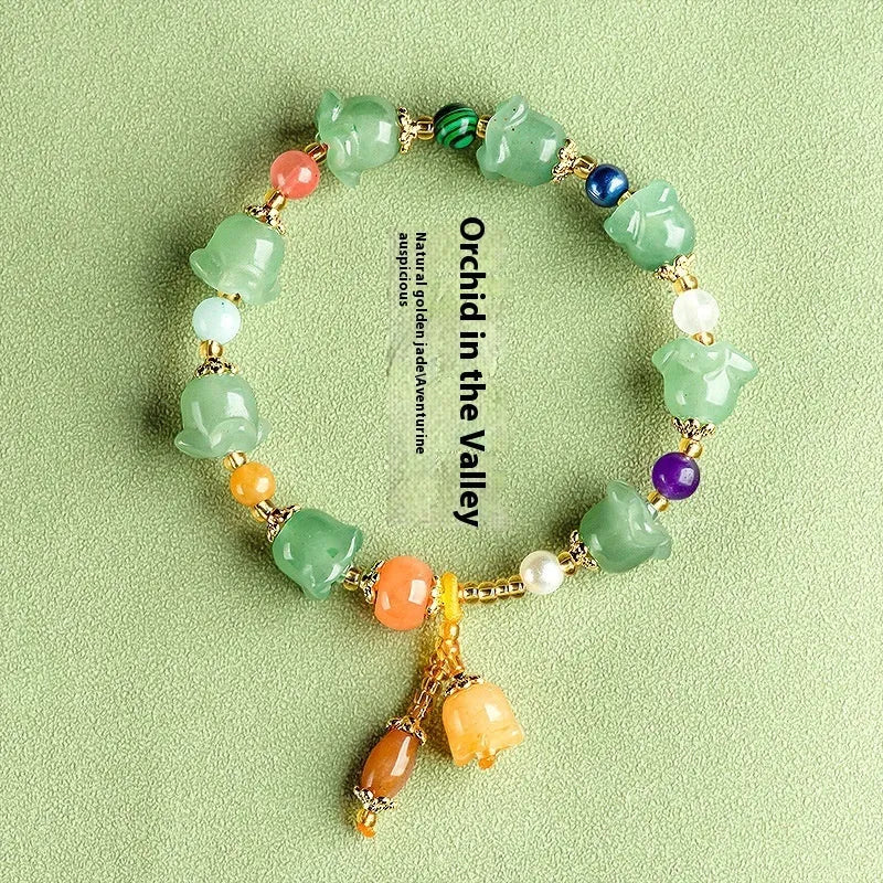 Natural Xinjiang jade bracelet with hand-carved orchid beads for women's wrists 14-18cm