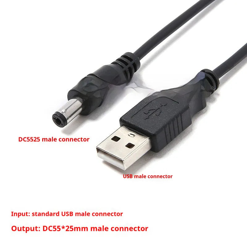 USB male to DC5521 male power conversion wire 100cm with 5.5x2.1mm plug