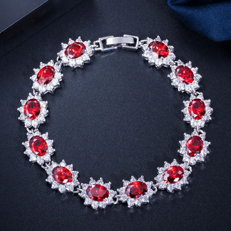 18K real platinum plated copper bracelet with cubic zirconia inlay, 18.6cm chain, white colour, on a clean background
