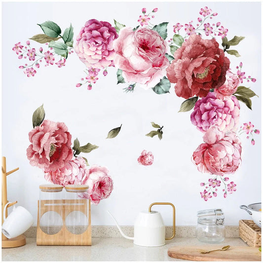 Watercolor peonies flower wall stickers for living room decoration