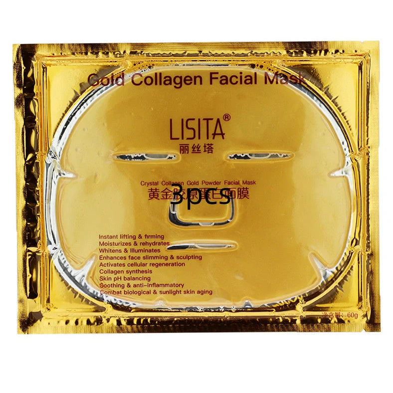 Crystal Gold Collagen Mask with golden jelly formula in packaging showing 60ml content