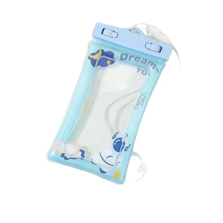 PVC waterproof phone bag with touch screen, 21x11.5cm, airbag cushioning, and gift lanyard in cartoon pattern styles