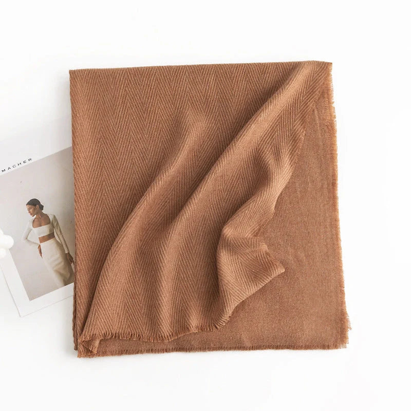 Herringbone pattern artificial cashmere scarf in various colours with tassel fringe