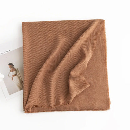 Herringbone pattern artificial cashmere scarf in various colours with tassel fringe