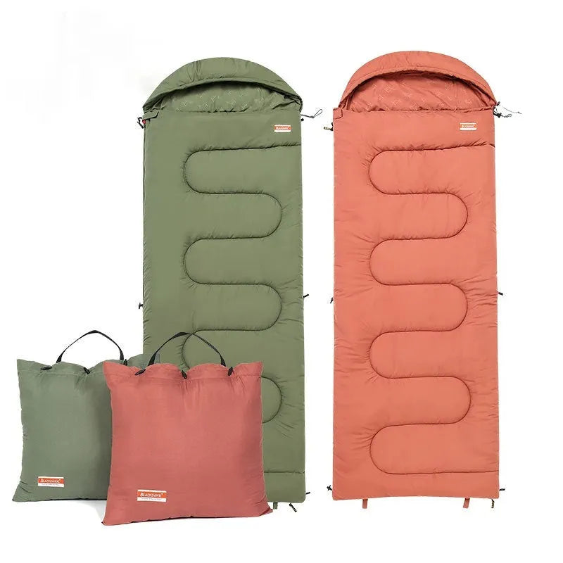 Ochre and olive green ultra-light cotton sleeping bag for outdoor camping