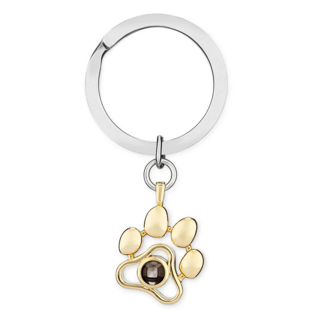 Personalized silver dog paw projection necklace with adjustable chain