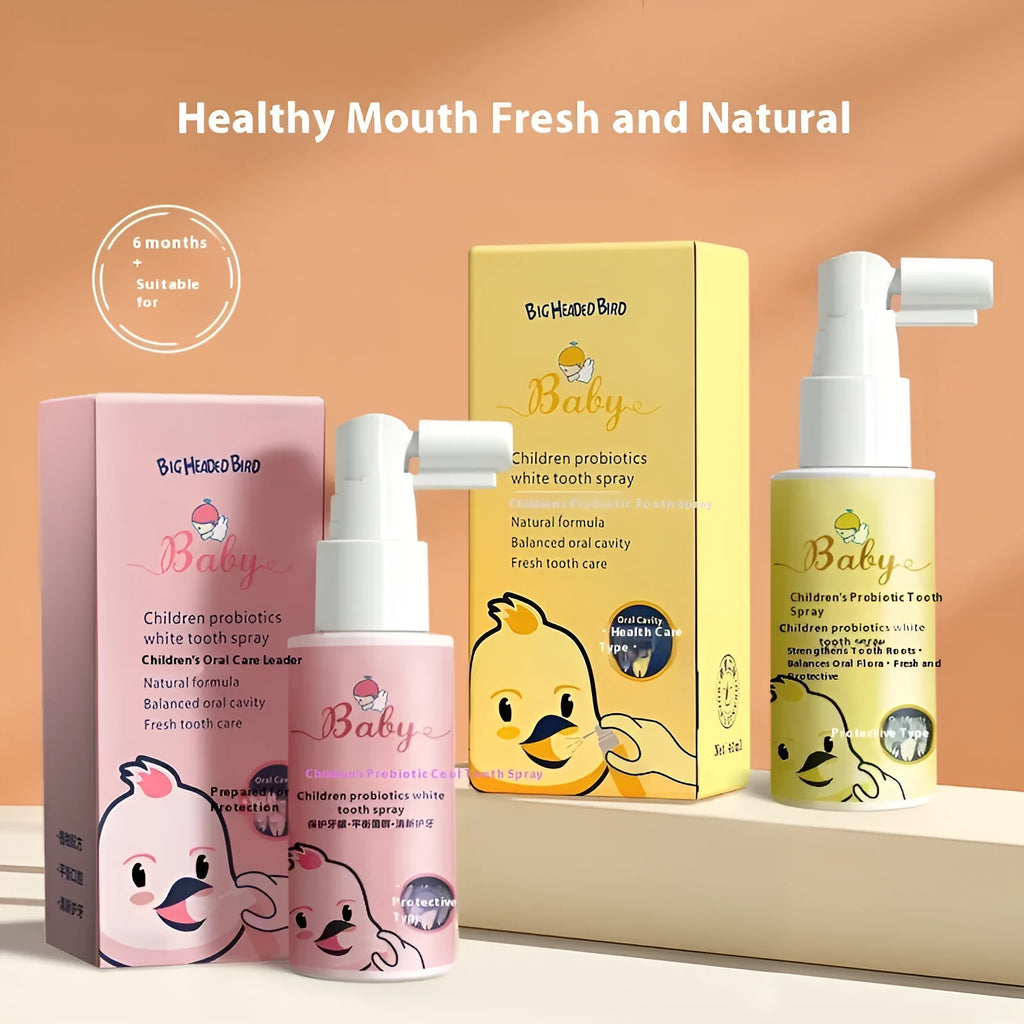 Children's probiotic anticavity oral spray in strawberry and orange flavours, 40ml bottle