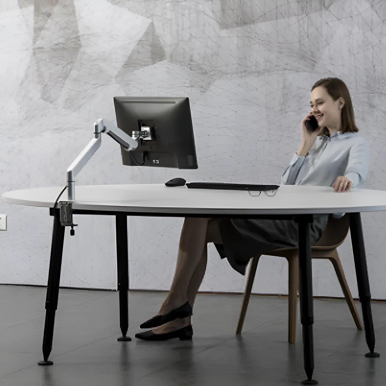 Aluminum alloy hover computer stand with air pressure arm bracket in silver colour