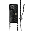 Rivet Crossbody High Sense Phone Case in black leather texture for iPhone 14 Pro Max, anti-fall protective shell