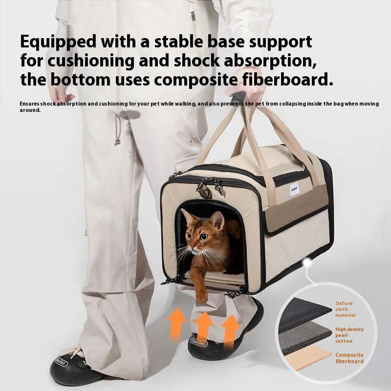 Portable one-shoulder cat bag nylon pet air tote chestnut brown carrier for small pets