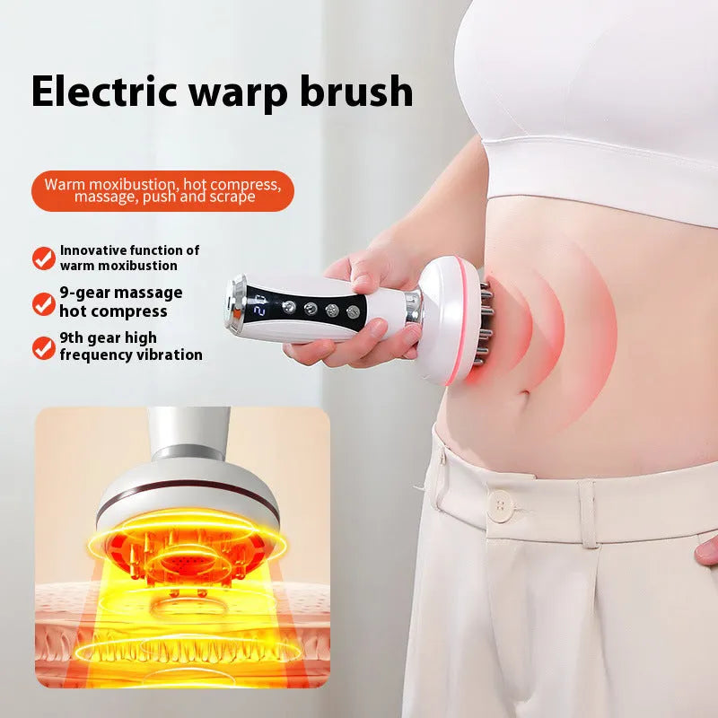 Electric full body heating massage instrument with meridian brush in white colour showing variable speed controls
