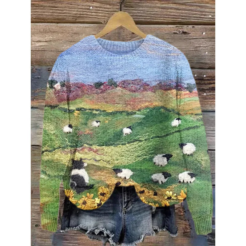 Little Flower digital printed floral pattern round neck sweater in polyester fibre