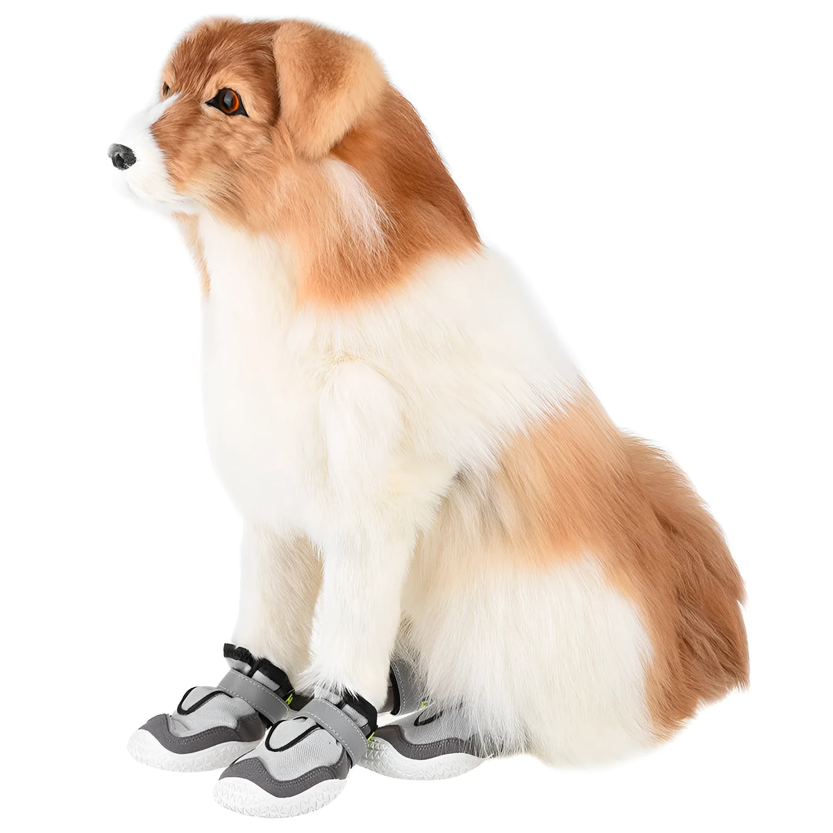 Grey wear-resistant breathable pet shoes for big dogs with reflective tape and rubber outsole