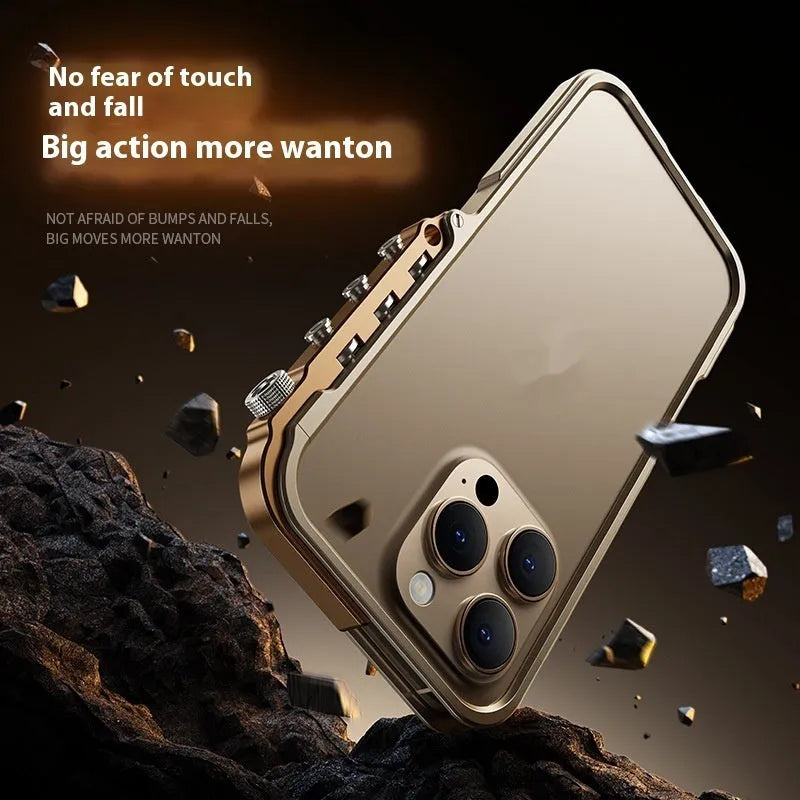 Metal anti-fall phone case with aluminium alloy frame for Apple 15PRO MAX in border style, black and red colour