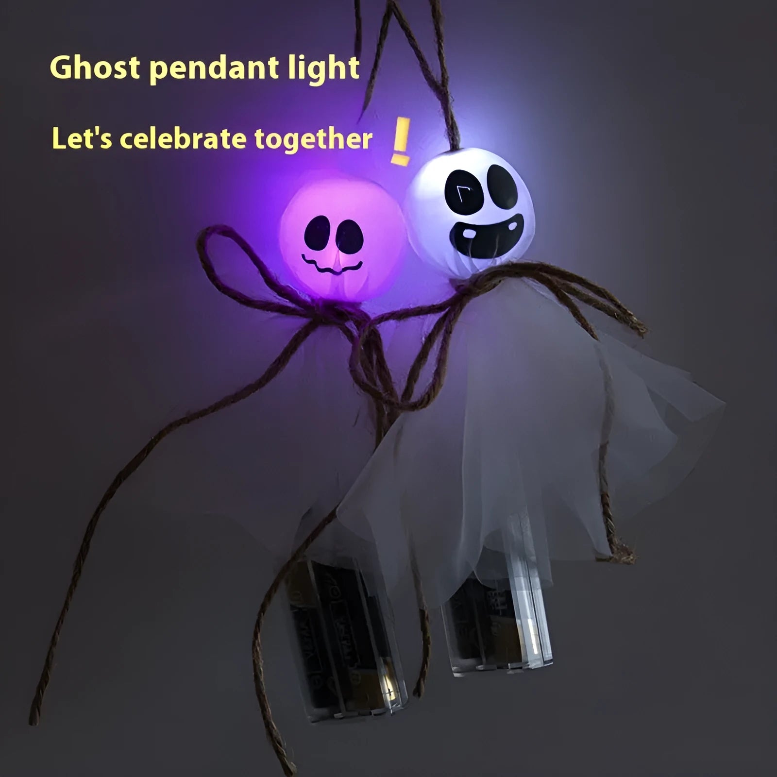 Halloween LED lighting chain with colourful ghost-shaped lights for party decoration