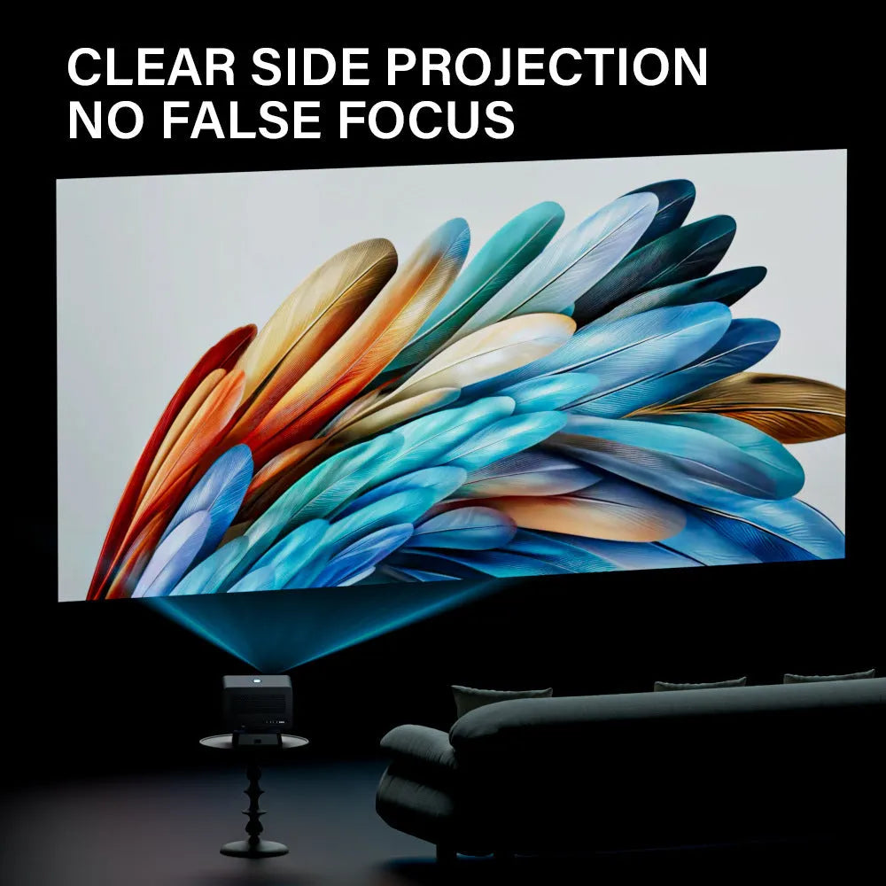 HD 1080p auto focus home projector in black with 400 ANSI brightness for living room use