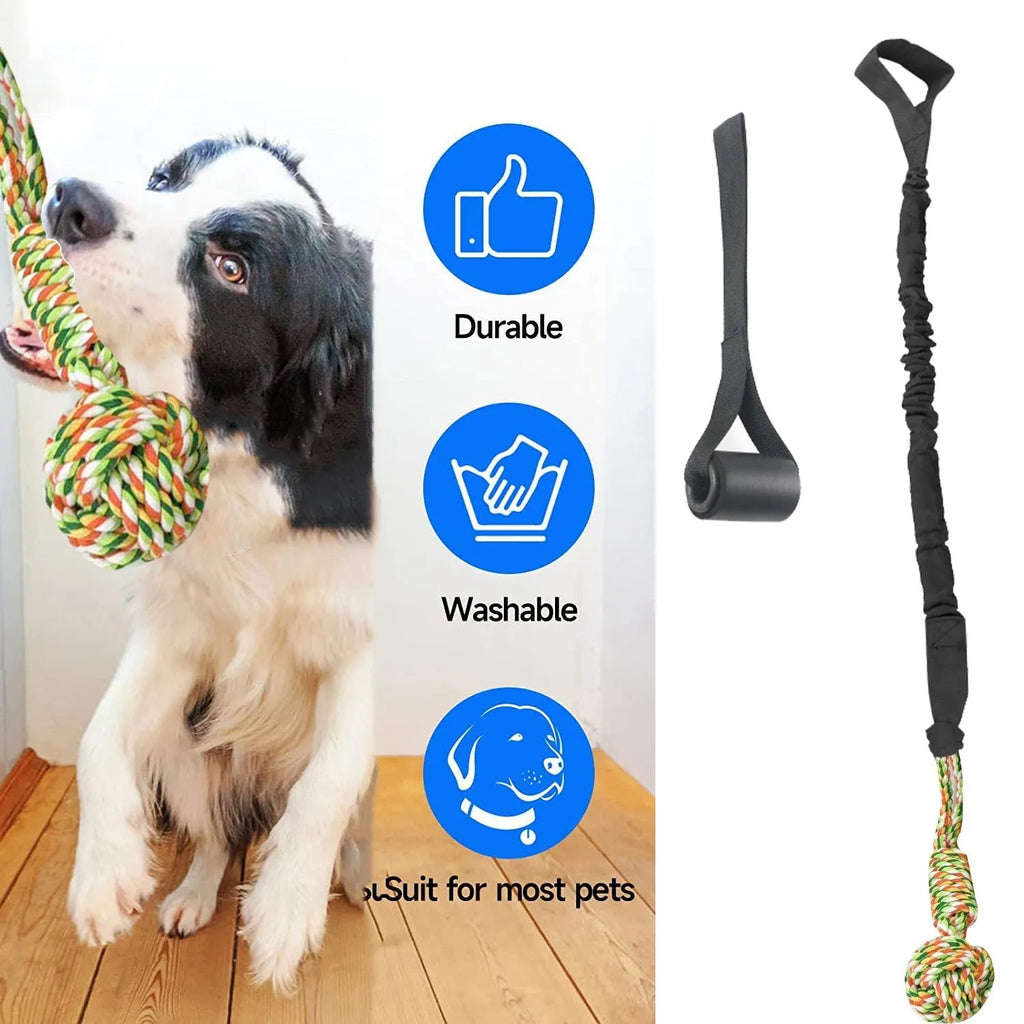 Cotton dog tug of war rope toy in black, grey, or red colours for aggressive chewers