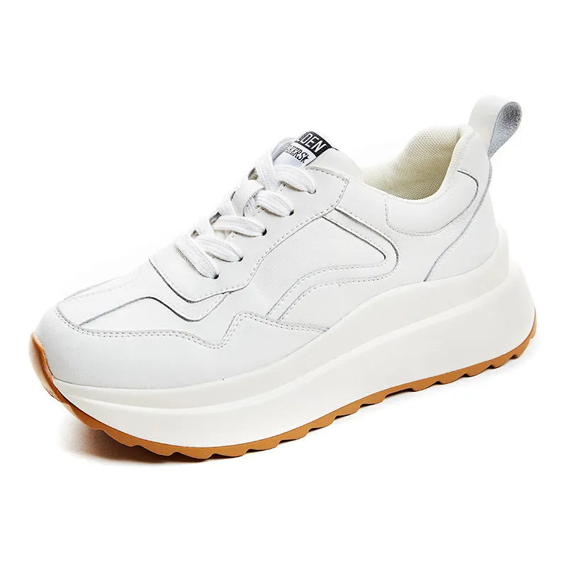 Women's beige casual sports shoes with cattlehide leather upper, cross-strap design and mesh lining