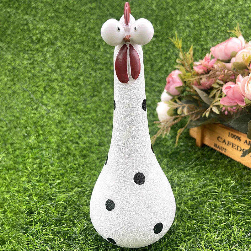 Colorful chicken statues made of durable resin, perfect for adding whimsical charm to your garden, yard, or outdoor living space