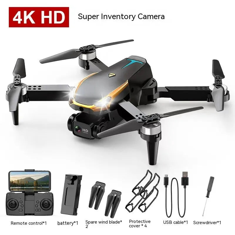 4K HD intelligent quadcopter with GPS return and dual camera option, black plastic with spare blades and protective cover