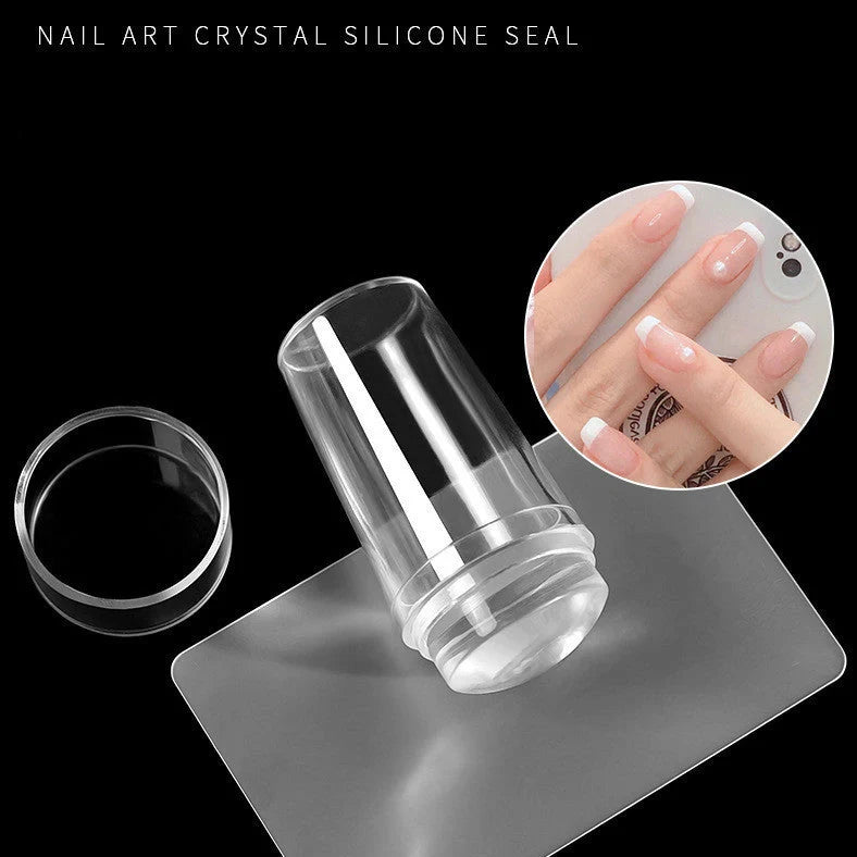 2.8cm transparent silicone French nail stamp with scraper tool for precise manicures