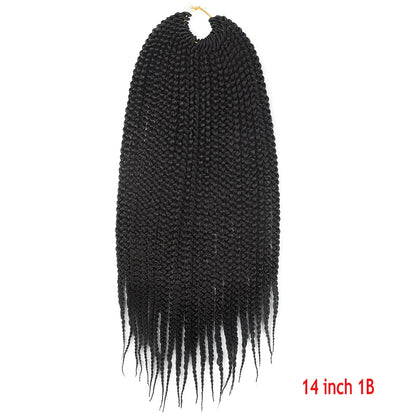 Crochet Senegal box braids extensions in 18 inch 1B colour, three silk braids per piece for easy hair installation