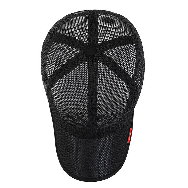 Men's adjustable cotton mesh baseball cap in khaki colour with dome crown styling