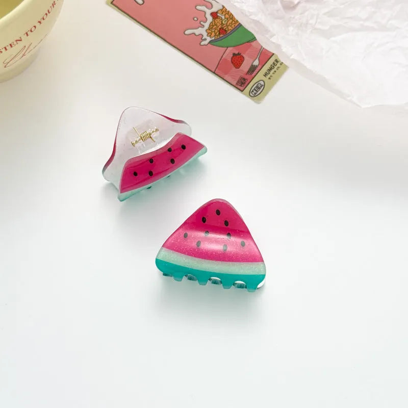 Fresh And Sweet Fruit Hair Clip in watermelon colour, acetic acid material, 5cm length, oil injection finish