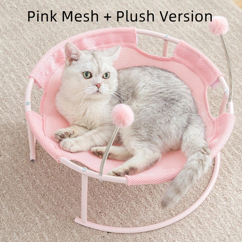Plush cat hammock mattress in blue and pink, featuring 3cm plush hair for pet comfort