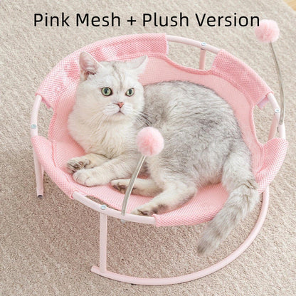 Plush cat hammock mattress in blue and pink, featuring 3cm plush hair for pet comfort