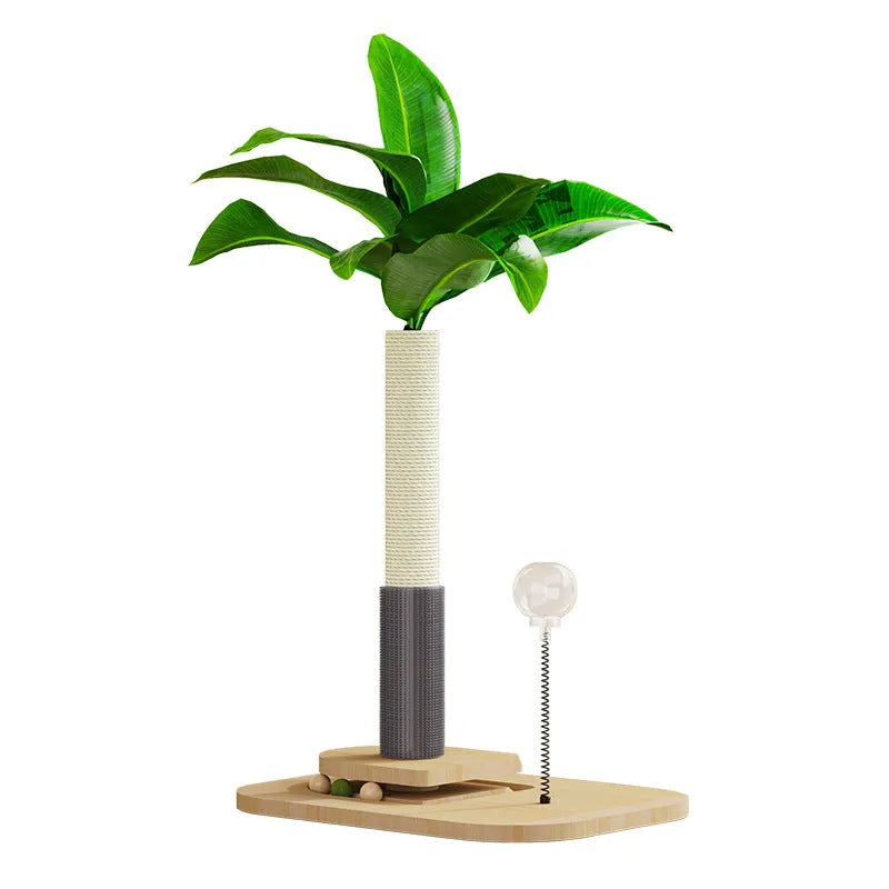 Vertical wooden cat scratching post in canna colour with chamfered column details.