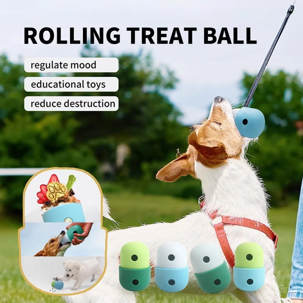 Dog treat puzzle toy in food grade silicone measuring 8x11cm with interactive chase design