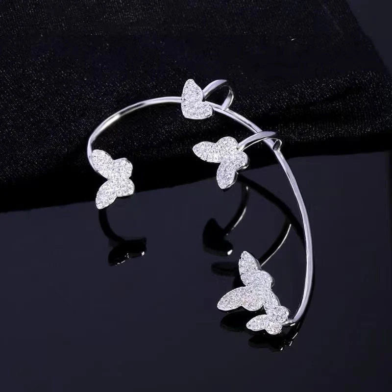 Sparkling butterfly-shaped ear cuffs with zircon stones, designed for fashionable jewelry without piercing