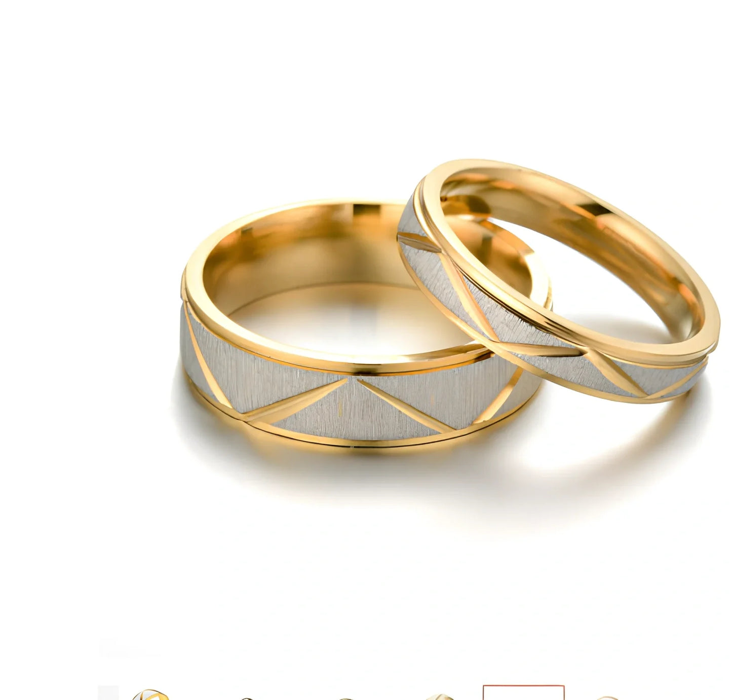 Titanium steel couple ring in 24K gold finish, 4mm and 6mm widths, stainless steel with vacuum plating for rust resistance