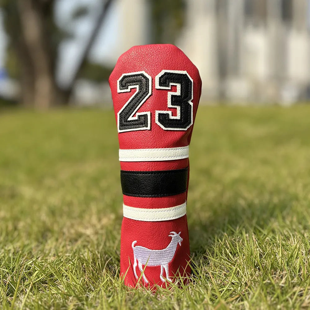Set of four coloured PU golf club sleeves for iron head protection, including fairway, No1, and putter designs.