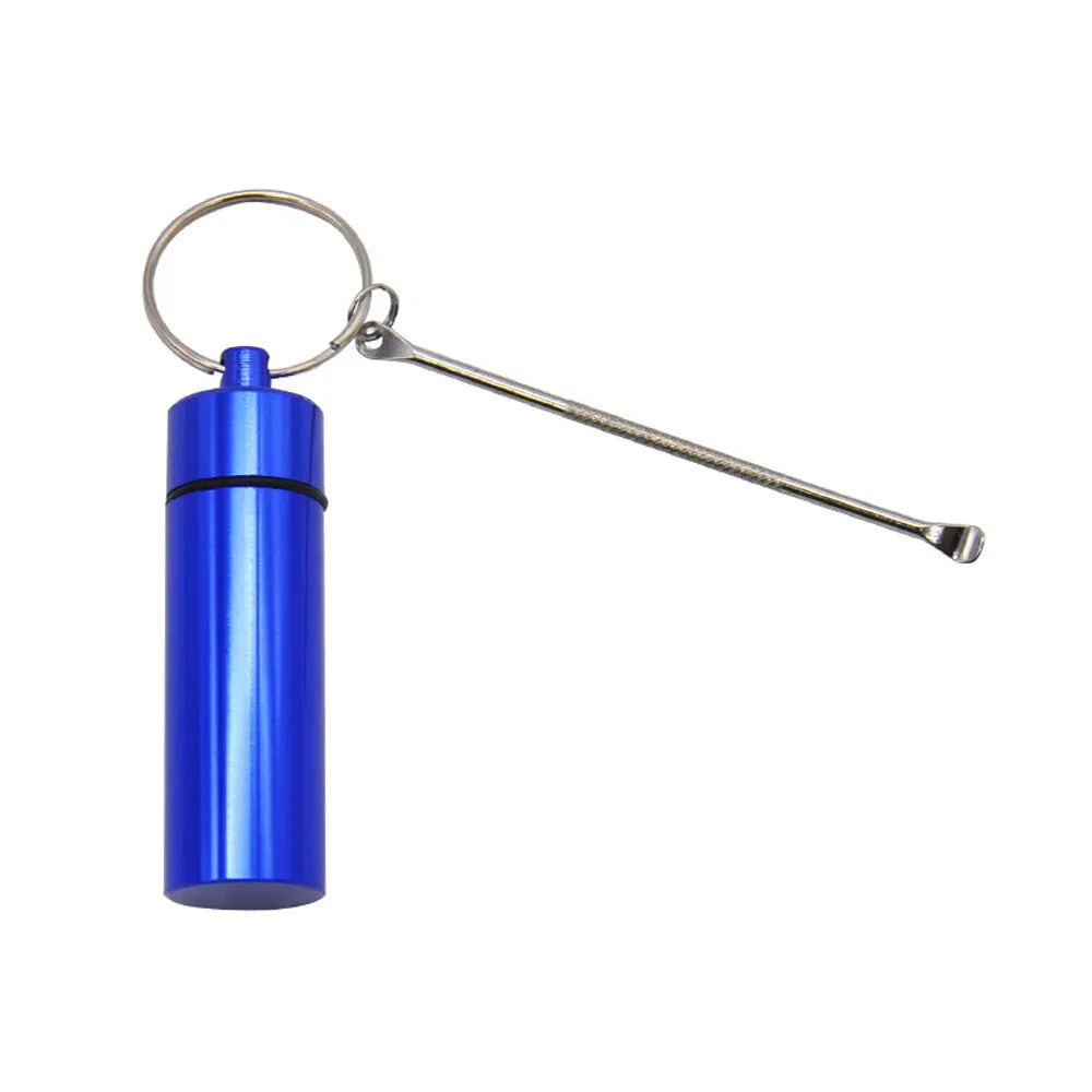 Aluminium portable medicine storage bottle with spoon and keychain in five colour options
