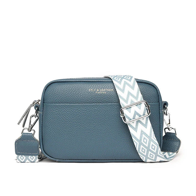 Stylish crossbody bag with rhombus embroidered strap, available in multiple colors for women