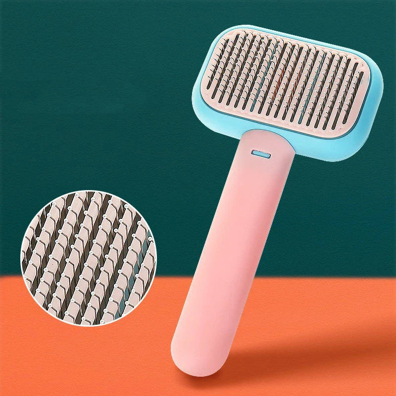 Premium dual-action pet grooming brush with stainless steel bristles and teeth for detangling and massaging pets' coats